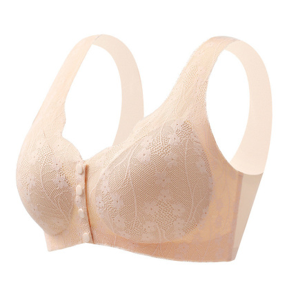 Champagne Color Seamless Lace Front Closure Anti-sagging Bra For Women Elastic Straps VEIMIA