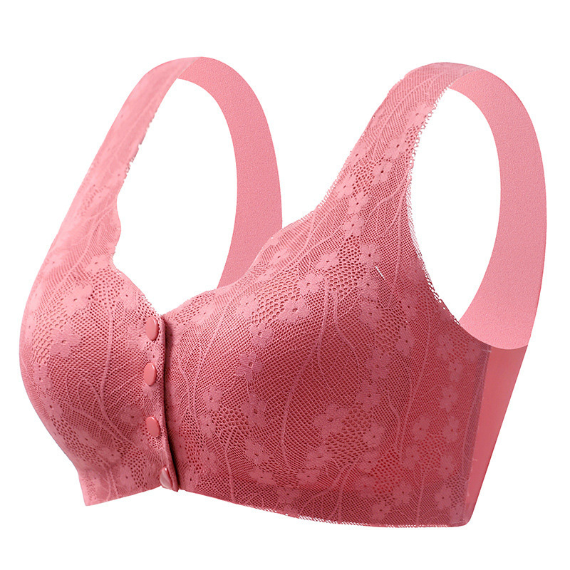 Red Color Seamless Lace Front Closure Anti-sagging Bra For Women Elastic Straps VEIMIA
