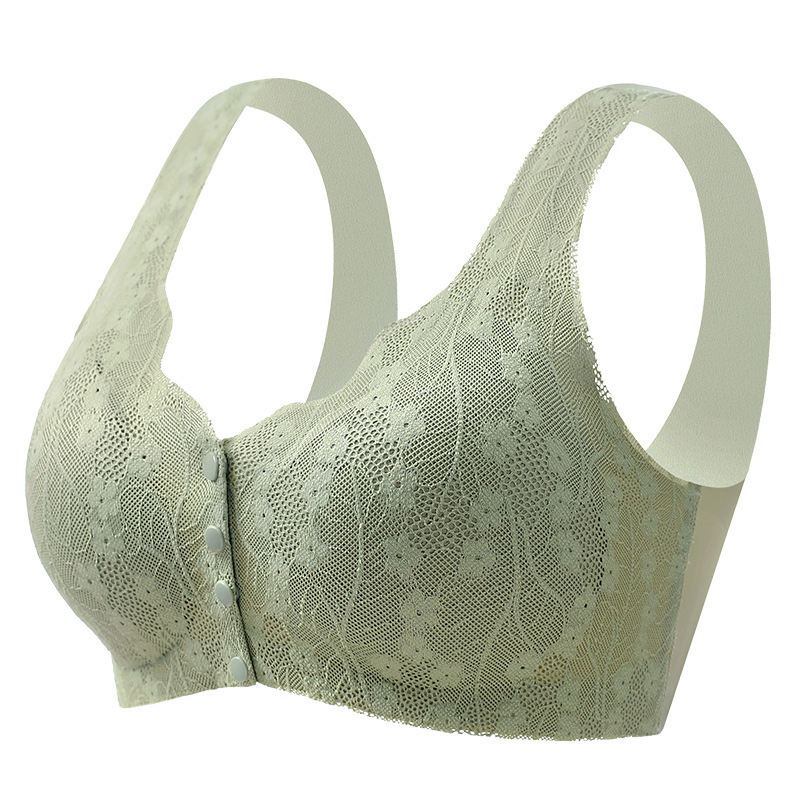 Green Color Seamless Lace Front Closure Anti-sagging Bra For Women Elastic Straps VEIMIA