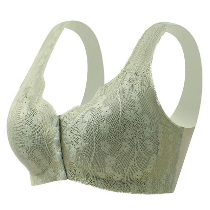 Green Color Seamless Lace Front Closure Anti-sagging Bra For Women Elastic Straps VEIMIA