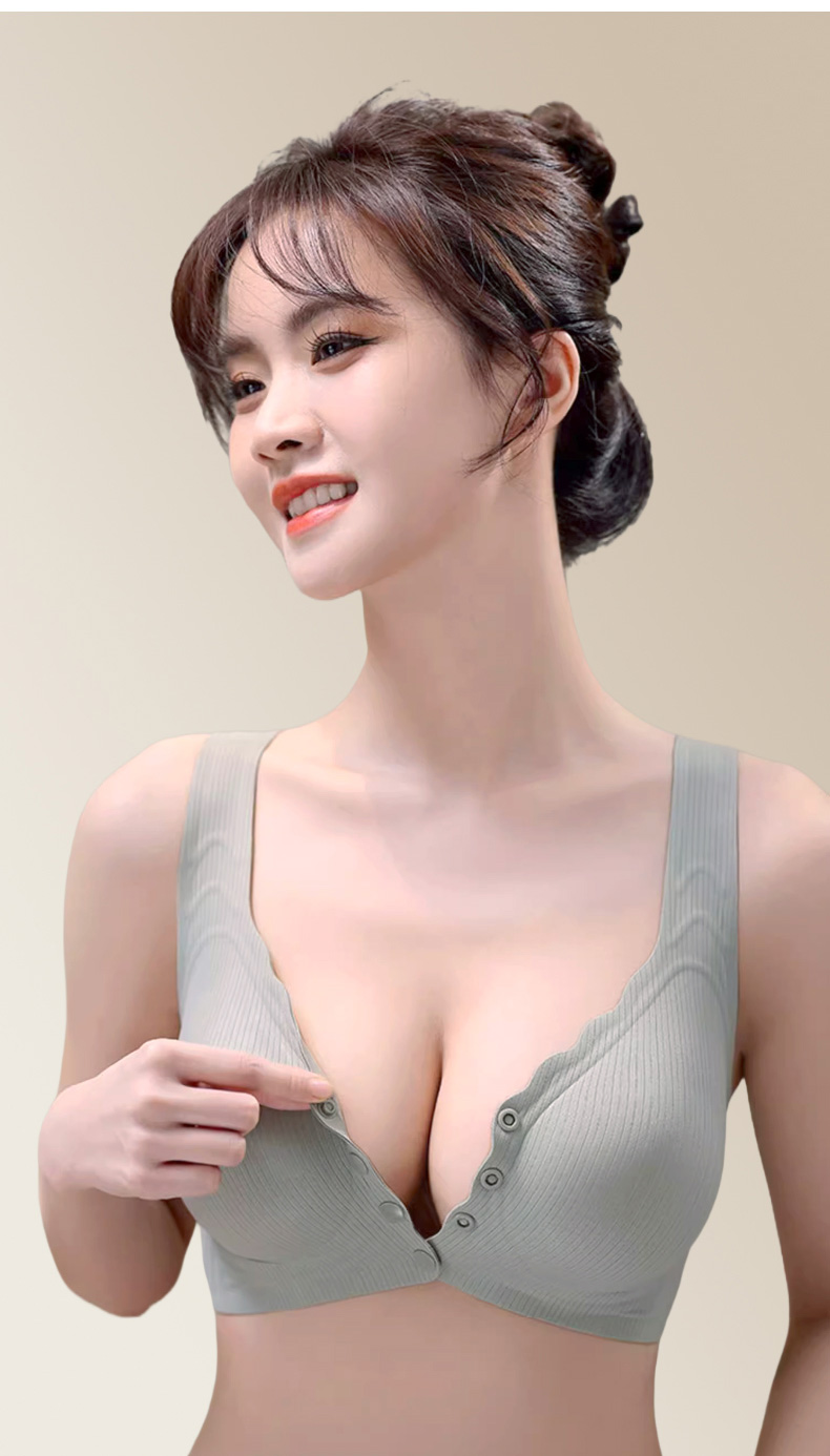 Women wear green color 3D cups Easy Put on and Take off Wireless Front Closure Bras Veimia