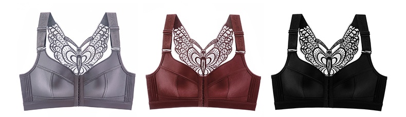 High Side Wings Plus Size Push Up Easy Wear Front Closure Bras Gray and Red and Black Color VEIMIA