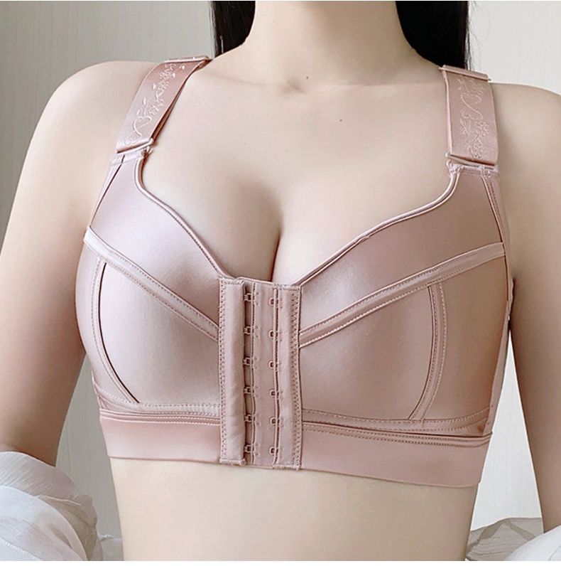 Model Wear Pink Color Plus Size Push Up Easy Wear Front Closure Bras VEIMIA