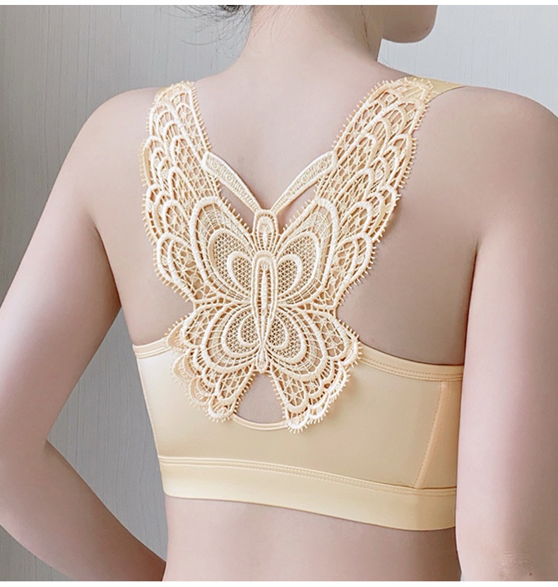 Model Wear Beige Color Beautiful Back Plus Size Push Up Easy Wear Front Closure Bras VEIMIA