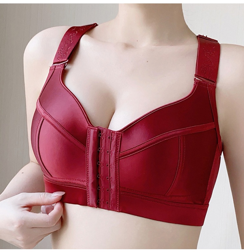 Model Wear Red Color Plus Size Push Up Easy Wear Front Closure Bras VEIMIA