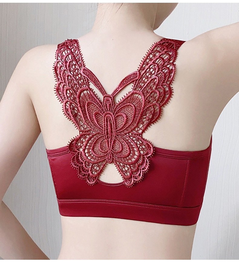 Model Wear Red Color Beautiful Back Plus Size Push Up Easy Wear Front Closure Bras VEIMIA