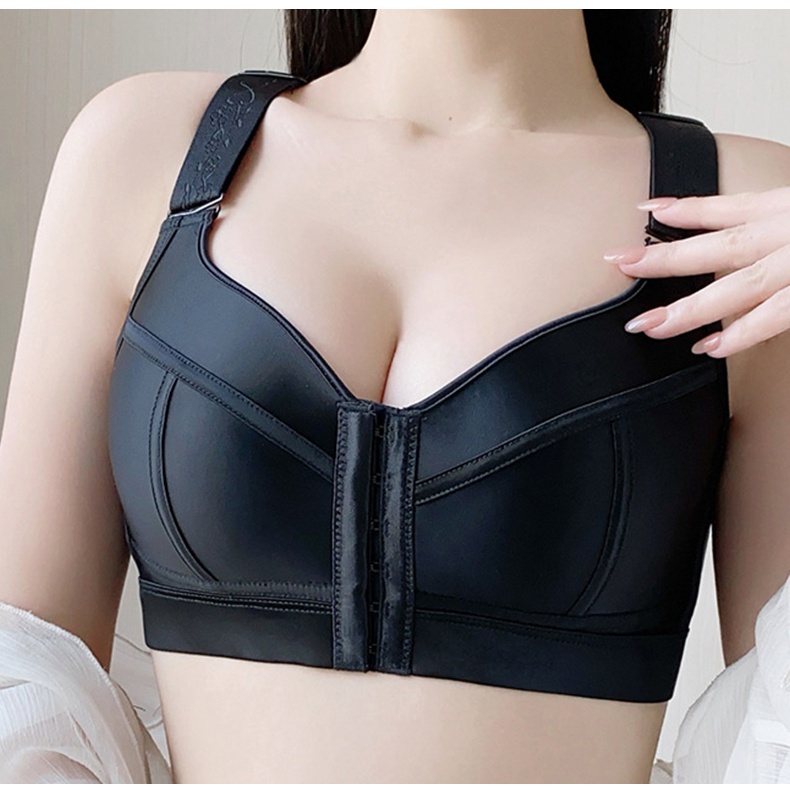 Model Wear Black Color Beautiful Back Plus Size Push Up Easy Wear Front Closure Bras VEIMIA