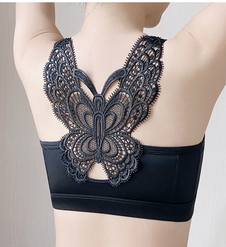 Model Wear Black Color Beautiful Back Plus Size Push Up Easy Wear Front Closure Bras VEIMIA