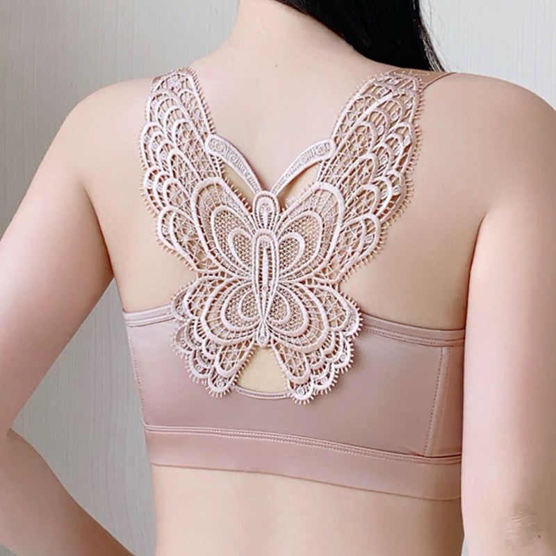 Show Off Butterfly Beautiful Back Plus Size Push Up Front Closure Bra VEIMIA