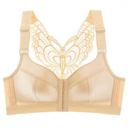 Beige Color Show Off Butterfly Beautiful Back Plus Size Push Up Wireless Front Closure Bra With Message Particles VEIMIA