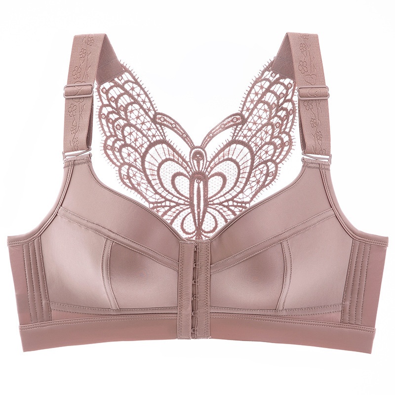 Pink Color Show Off Butterfly Beautiful Back Plus Size Push Up Wireless Front Closure Bra With Message Particles VEIMIA