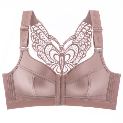 Pink Color Show Off Butterfly Beautiful Back Plus Size Push Up Wireless Front Closure Bra With Message Particles VEIMIA