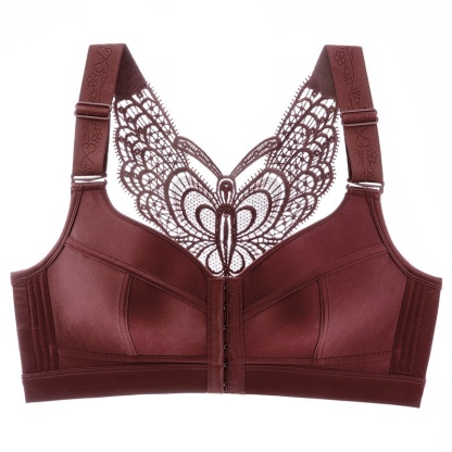 Red Color Show Off Butterfly Beautiful Back Plus Size Push Up Wireless Front Closure Bra With Message Particles VEIMIA