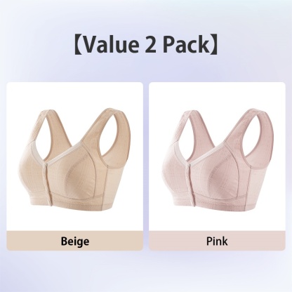 2 Pieces Set Full Coverage Front Closure Wireless Bras Vest Style Plus Size Breathable Comfort 100% Cotton Cups Anti-sagging VEIMIA