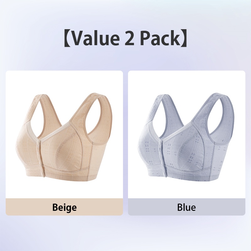 2 Pieces Set Full Coverage Front Closure Wireless Bra Vest Style Plus Size Breathable Comfort 100% Cotton Cups Anti-sagging VEIMIA