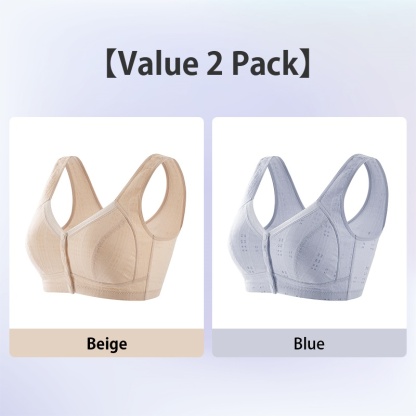 2 Pieces Set Full Coverage Front Closure Wireless Bra Vest Style Plus Size Breathable Comfort 100% Cotton Cups Anti-sagging VEIMIA