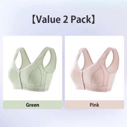 2 Pieces Full Coverage Front Closure Wireless Bra Vest Style Plus Size Breathable Comfort 100% Cotton Cup Anti-sagging VEIMIA