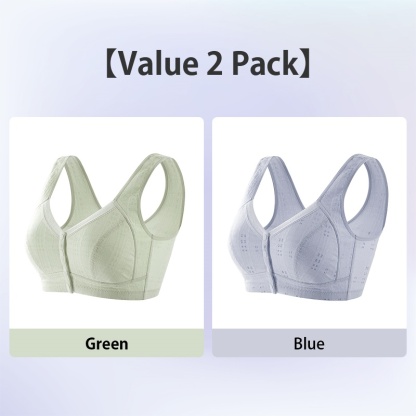 2 Pieces Full Coverage Front Closure Wireless Bras Vest Style Plus Size Breathable Comfort 100% Cotton Cup Anti-sagging VEIMIA