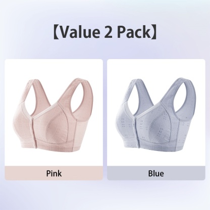2 Pieces Set Full Coverage Front Closure Wireless Bra Vest Style Plus Size Breathable Comfort 100% Cotton Cup Anti-sagging VEIMIA