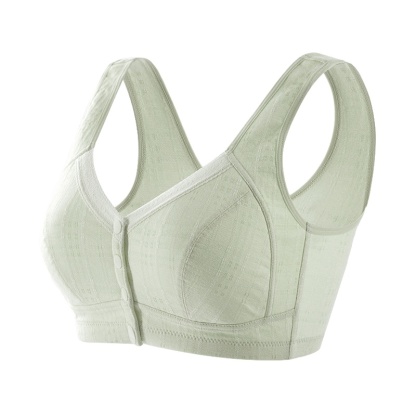 Green Color Full Coverage Front Closure Wireless Bras Vest Style Plus Size Breathable Comfort 100% Cotton Cups Anti-sagging VEIMIA