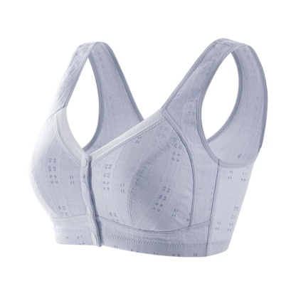 Blue Color Full Coverage Front Closure Wireless Bras Vest Style Plus Size Breathable Comfort 100% Cotton Cups Anti-sagging VEIMIA