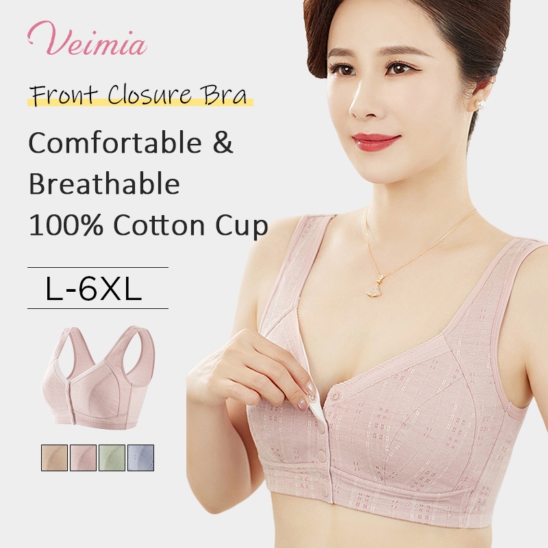 Front Closure Wireless Bra Vest Style Plus Size Comfort 100% Cotton Cup Anti-sagging VEIMIA