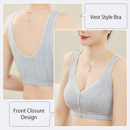 Front Closure Wireless Bra Vest Style Plus Size Breathable Comfort 100% Cotton Cups Anti-sagging VEIMIA