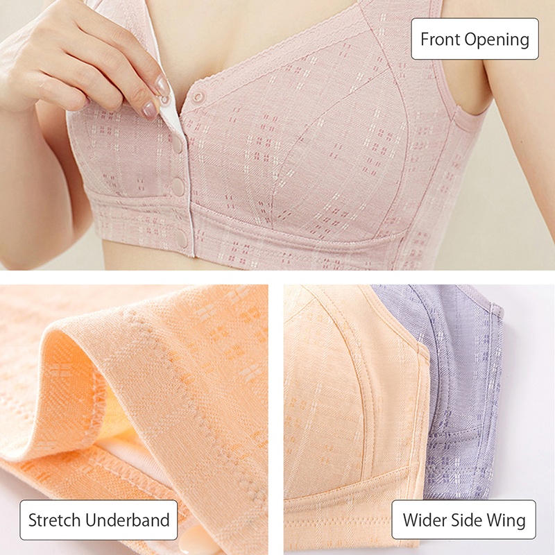 Full Coverage Front Closure Wireless Bra Vest Style Plus Size Breathable Comfort 100% Cotton Cup Anti-sagging VEIMIA
