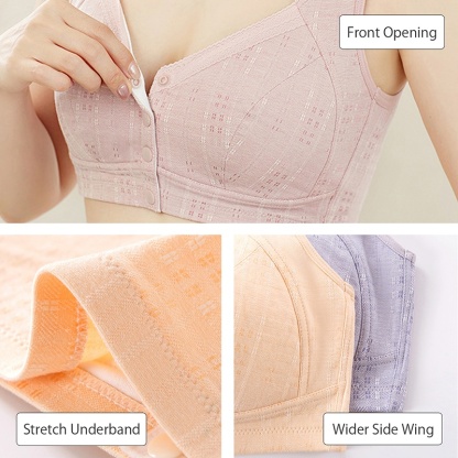 Full Coverage Front Closure Wireless Bra Vest Style Plus Size Breathable Comfort 100% Cotton Cup Anti-sagging VEIMIA