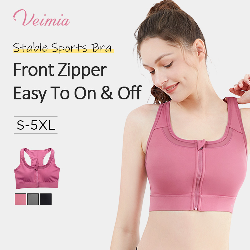 Zip Front Closure Women Racerback Sports Bra For Running VEIMIA