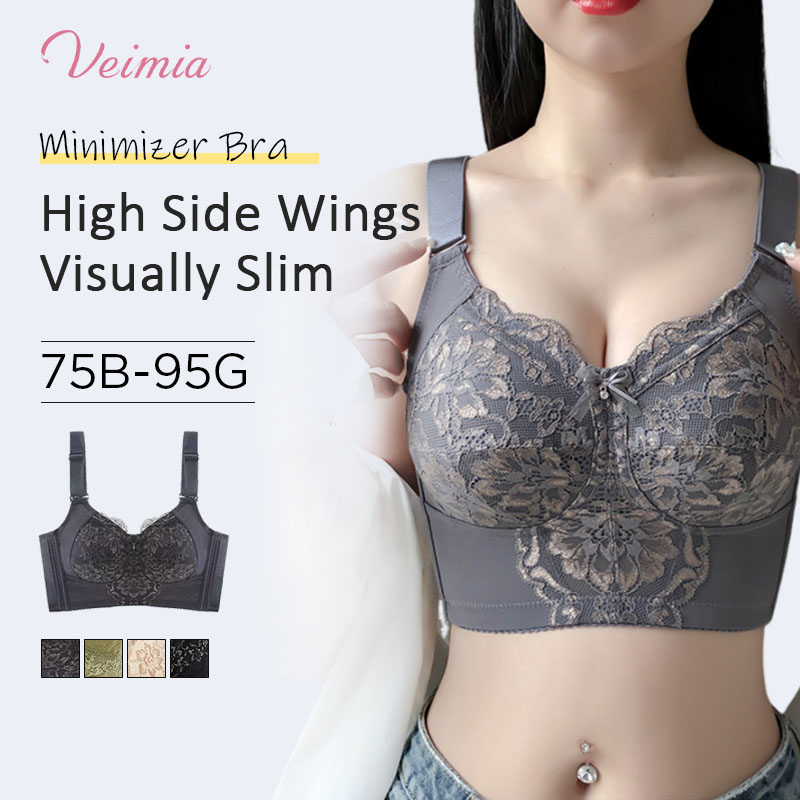 Full Coverage Lace Minimizer Bra High Armpit Design Visually Slimming VEIMIA