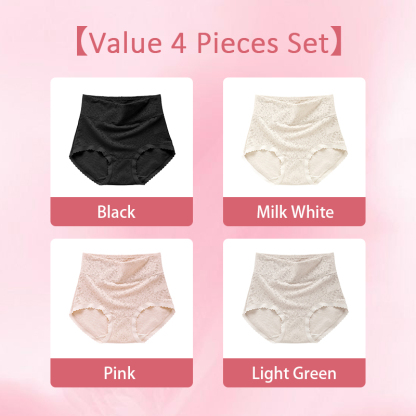 High Waisted Tummy Control Full Coverage Lace Panties 4 Pieces Set VEIMIA