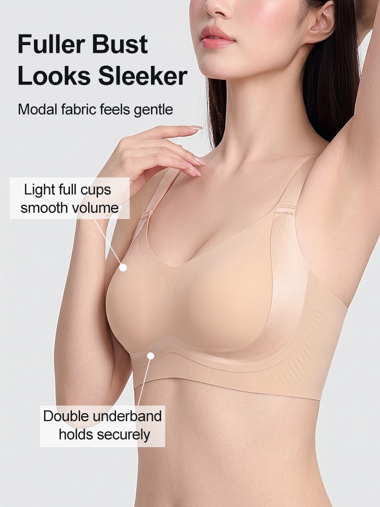 Close-up of sand full coverage bra with smooth cups and double underband VEIMIA