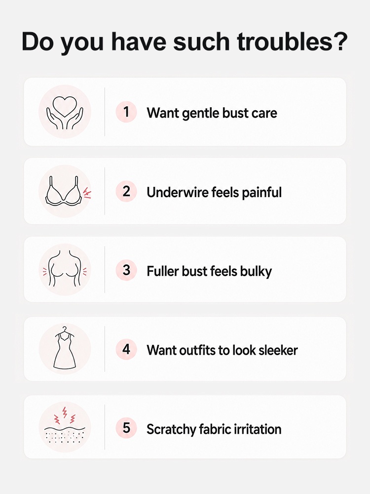 Feature graphic listing comfort concerns for fuller bust bra wearers VEIMIA
