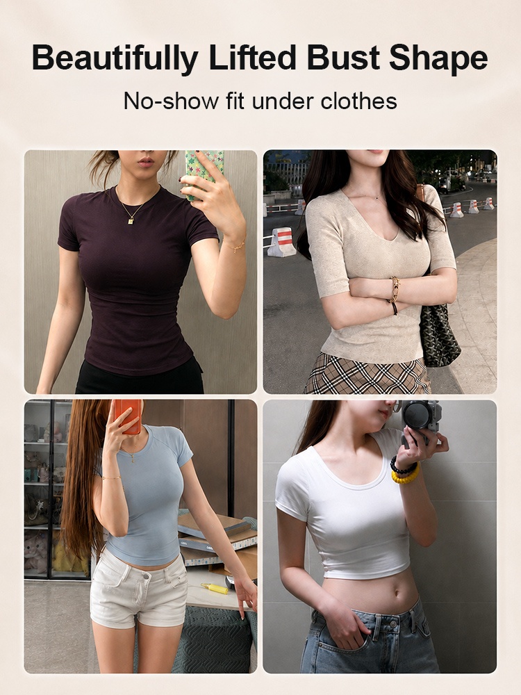 Outfit comparison showing smooth bra shape under fitted tops VEIMIA