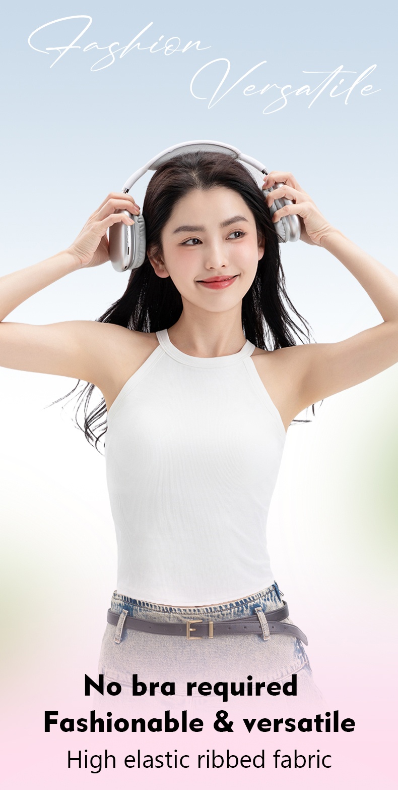 High Elastic Ribbed Tank Tops With Built-in 3D Cup Bra - 2 In 1 Fashionable & Versatile Halter Tops Cover Armpit Fat & Show Beautiful Back VEIMIA