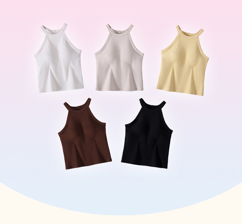 High Elastic Ribbed Tank Tops With Built-in 3D Cup Bra - 2 In 1 Fashionable & Versatile Halter Top VEIMIA