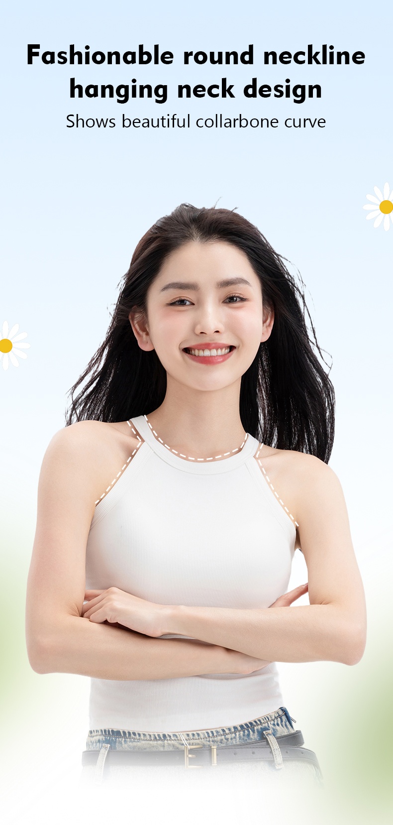 High Elastic Ribbed Tank Tops With Built-in 3D Cup Bra One Piece 2 In 1 Fashionable Versatile Halter Neck Tops VEIMIA