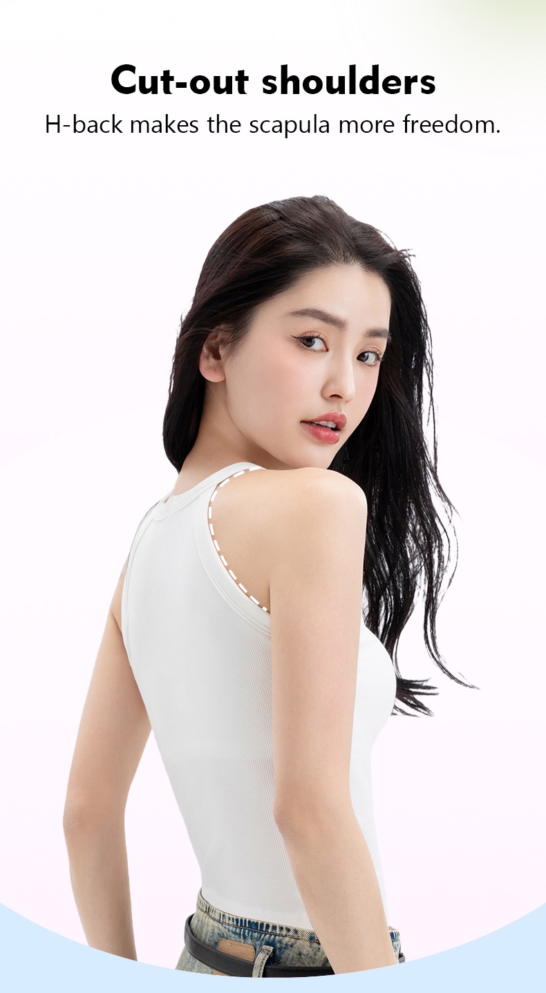 High Elastic Ribbed Tank Top With Built-in 3D Cup Bra One Piece 2 In 1 Fashionable Versatile Halter Neck Top VEIMIA