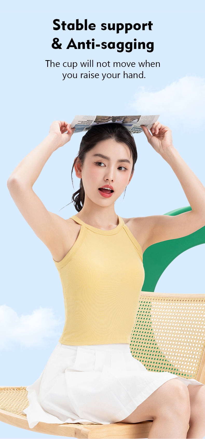 High Elastic Ribbed Tank Tops With Built-in 3D Cup Bra One Piece 2 In 1 Fashionable Halter Neck Top VEIMIA
