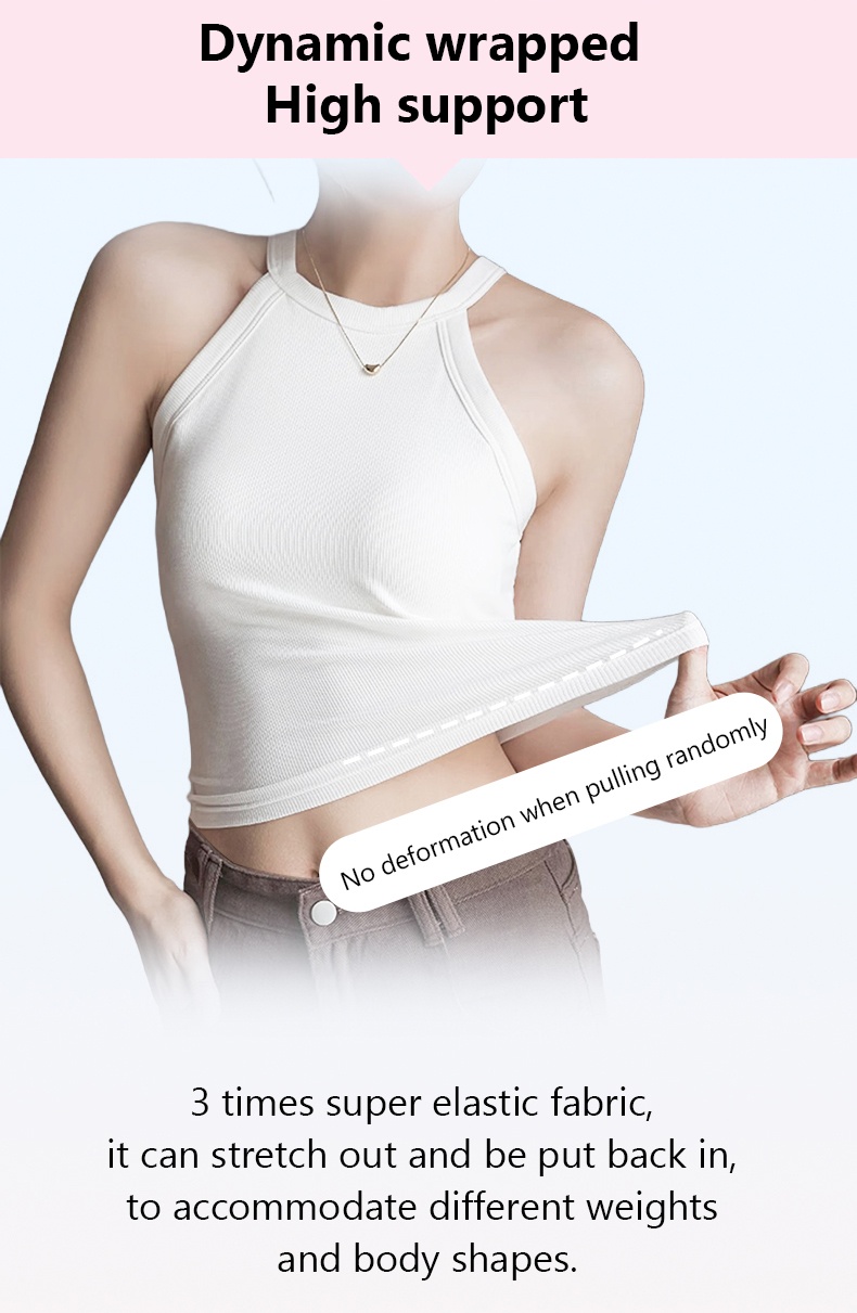 High Elastic Ribbed Tank Tops With Built-in 3D Cup Bra One Piece 2 In 1 Fashionable Halter Neck Tops VEIMIA