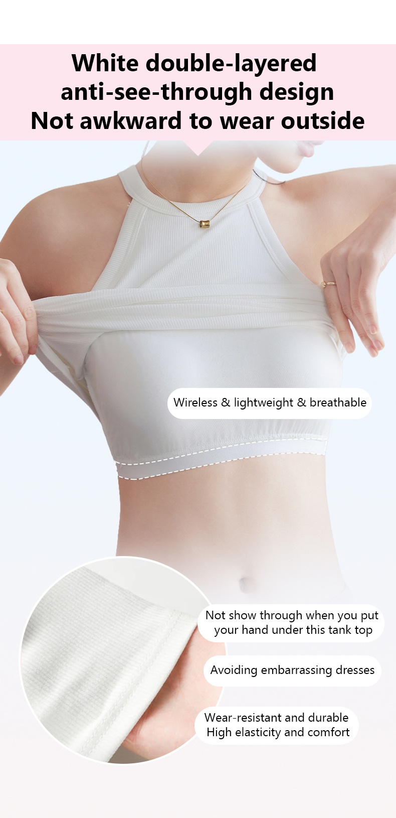 High Elastic Ribbed Tank Tops With Built-in 3D Cup Bra One Piece 2 In 1 Fashionable Versatile Halter Neck Top Double Layer VEIMIA