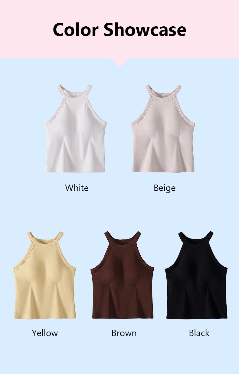 Breathable Ribbed Tank Tops With Built-in 3D Cup Bra One Piece 2 In 1 Fashionable Versatile Halter Neck Top Color Showcase VEIMIA