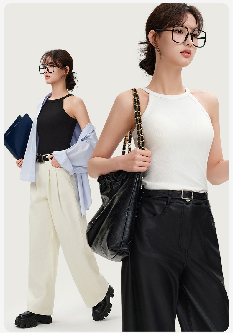 Breathable Ribbed Tank Tops With Built-in 3D Cup Bra One Piece 2 In 1 Fashionable Versatile Halter Tops Models Showcase VEIMIA
