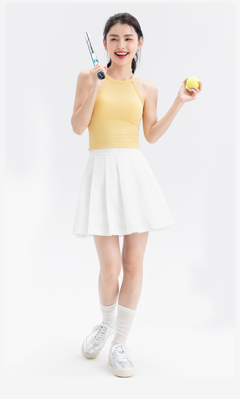 Ribbed Tank Top With Built-in 3D Cup Bra One Piece 2 In 1 Fashionable Versatile Halter Neck Top Models Showcase VEIMIA