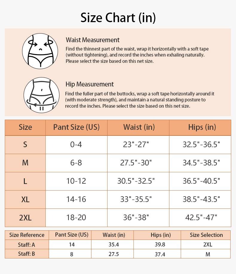 High waist and elastic shapewear shorts inches size chart