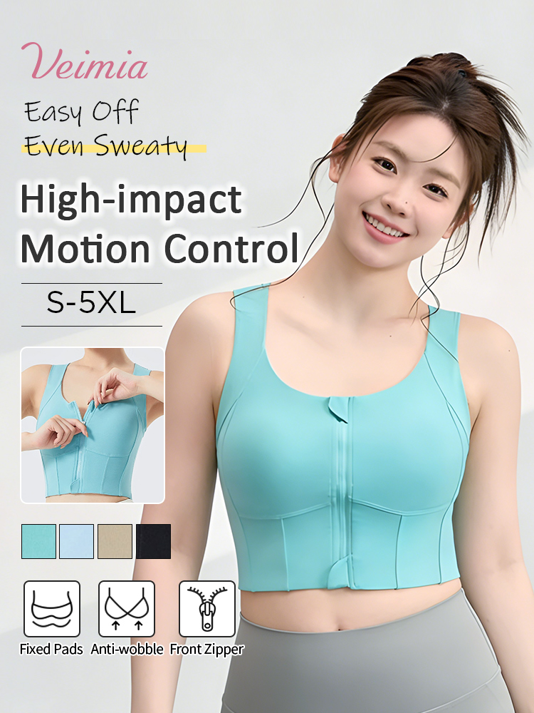 High-impact Sports Bra With Front Zips Strong Support, No Bounces Sculpting Fit For Intense Workouts VEIMIA