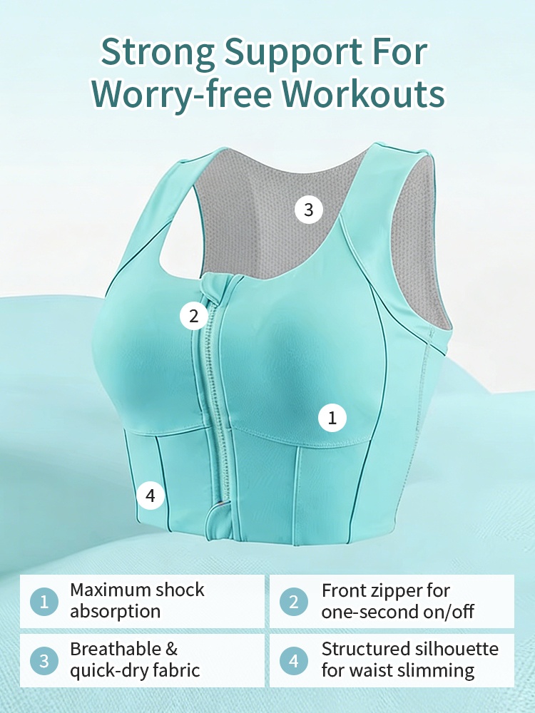 High-impact Sports Bras With Front Zip Strong Support, No Bounce Sculpting Fit For Intense Workout VEIMIA