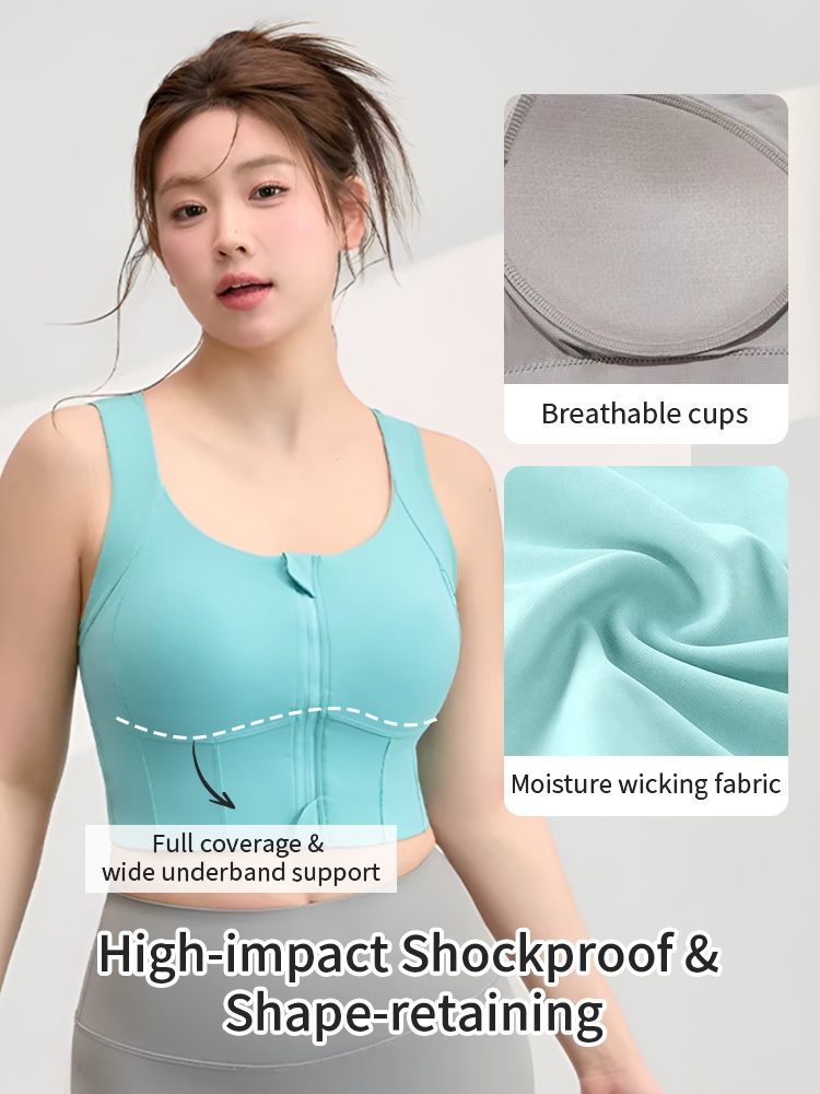 High-impact Sports Bras With Front Zip Strong Support, No Bounce Sculpting Fit For Intense Workouts VEIMIA