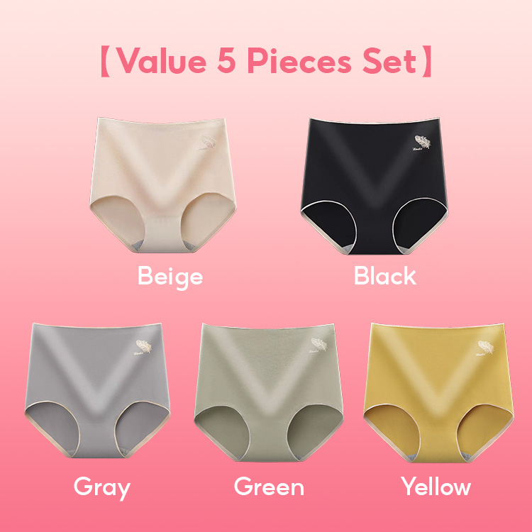 Soft Cotton High-waist Seamless 5 Pieces Panties Set VEIMIA 
